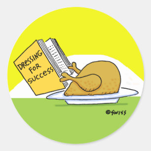 Pegatina Redonda Funny Turkey Cartoon Thanksgiving or Christmas