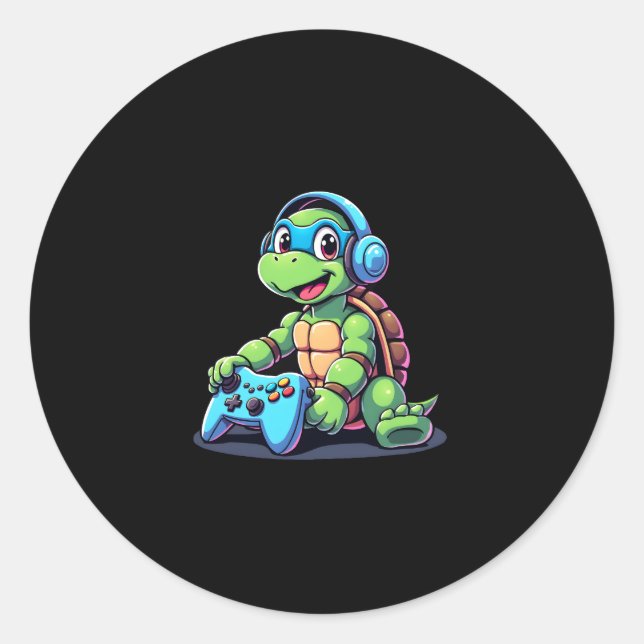 Pegatina Redonda Funny Turtle Gamer Gaming Turtles Video Game (2) (Anverso)