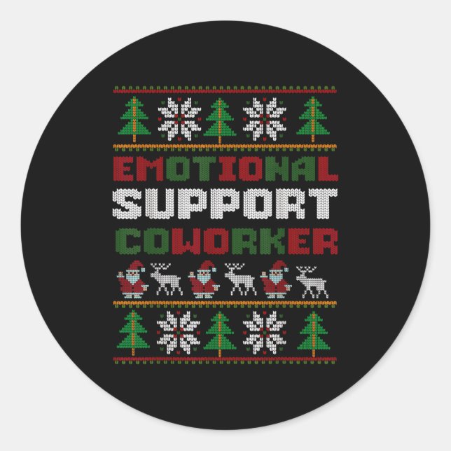 Pegatina Redonda Funny Ugly Christmas Sweater Emotional Suprt Cowor (Anverso)
