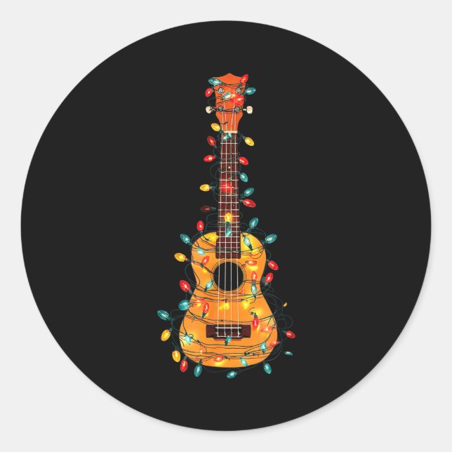 Pegatina Redonda Funny Ukulele Christmas Graphics Lights Lover Play (Anverso)