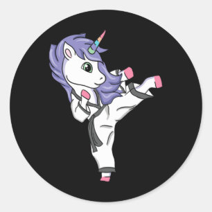 Pegatina Redonda Funny Unicorn Karate Chica I Taekwondo Martial Art