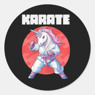 Pegatina Redonda Funny Unicorn Karate Kid - Las mujeres luchan por