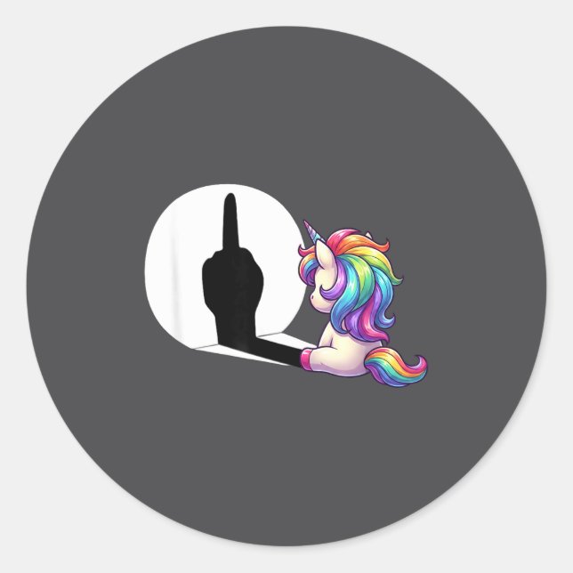 Pegatina Redonda Funny Unicorn With Middle Finger Morning Grouch  (Anverso)