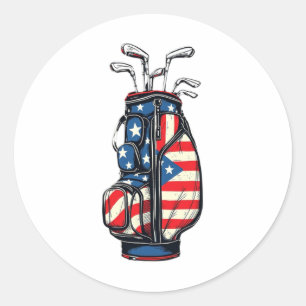 Pegatina Redonda Funny Usa Flag Golf Tee 4 De Julio Patriótico Golf
