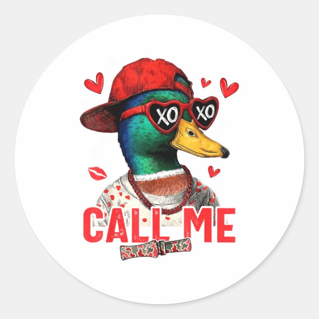 Pegatina Redonda Funny Valentines Day Call Me Duck Hunting Men Wome (Anverso)