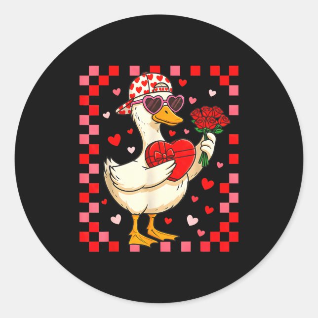 Pegatina Redonda Funny Valentines Day Duck Heart Valentine Cud Kids (Anverso)