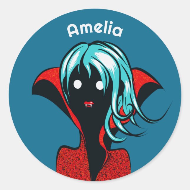 Pegatina Redonda Funny Vampire Chica Cute Gótico Carácter Art Nombr (Anverso)