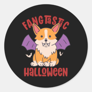 Pegatina Redonda Funny Vampire Corgi Dog Lover Fangtastic Halloween
