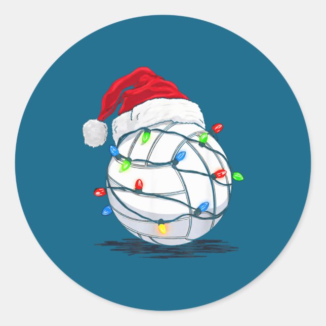Pegatina Redonda Funny Volleyball Ball Christmas Graphics Lights Lo (Anverso)