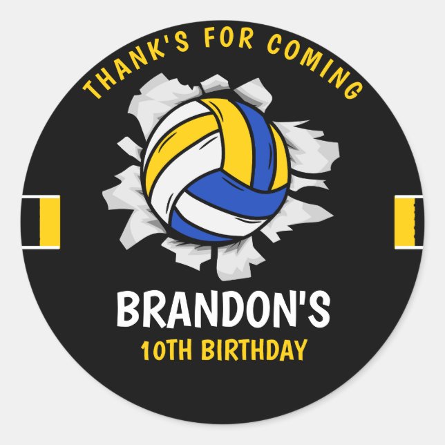 Pegatina Redonda Funny Volleyball Boy Birthday (Anverso)