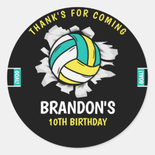 Pegatina Redonda Funny Volleyball Boy Birthday