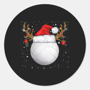 Pegatina Redonda Funny Volleyball Santa Hat Navidades Holiday Reind
