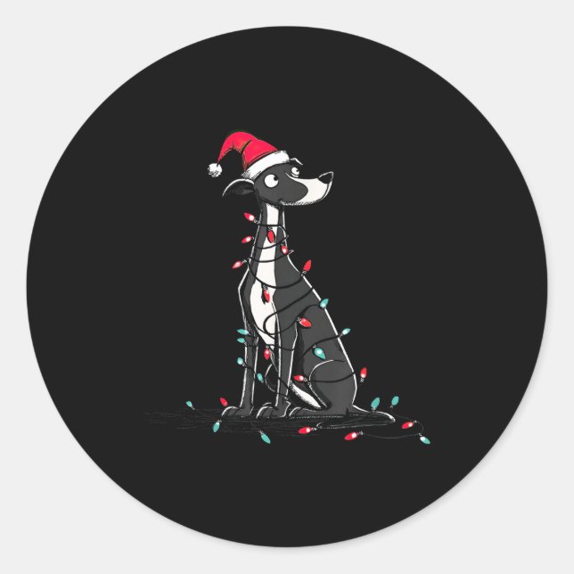 Pegatina Redonda Funny Whippet Christmas Graphics Dog Lights Lover  (Anverso)