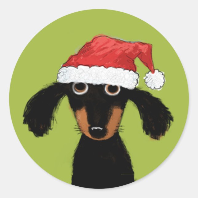 Pegatina Redonda Funny Wiener Dog Santa | Navidades de Dachshund Na (Anverso)
