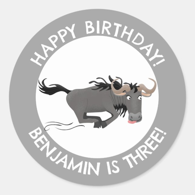 Pegatina Redonda Funny wildebeest personalizado personalizado cumpl (Anverso)