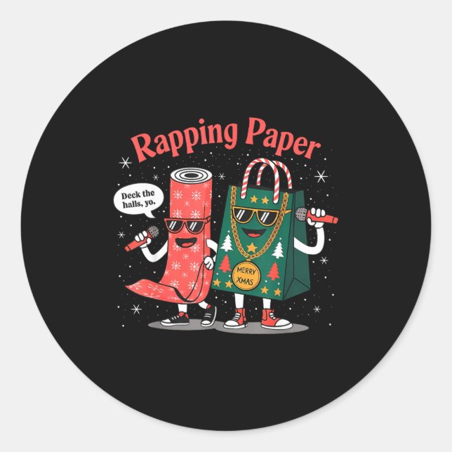 Pegatina Redonda Funny Wrapng Rapng Paper Wrap Music Rap Pj  (Anverso)