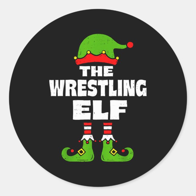 Pegatina Redonda Funny Wrestling Elf Christmas Wrestler Mens Womens (Anverso)