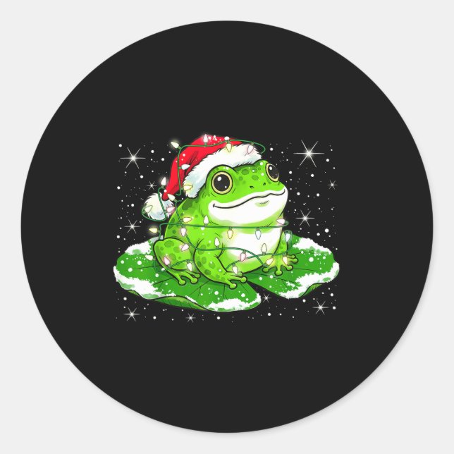 Pegatina Redonda Funny Xmas Lights Frog Cute Toad Frogs Women Men K (Anverso)