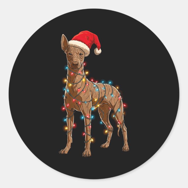 Pegatina Redonda Funny Xoloitzcuintli Christmas Graphic Dog Lights  (Anverso)
