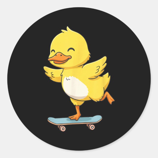 Pegatina Redonda Funny Yellow Duck Skater Skateboard Ballerina Zoo  (Anverso)