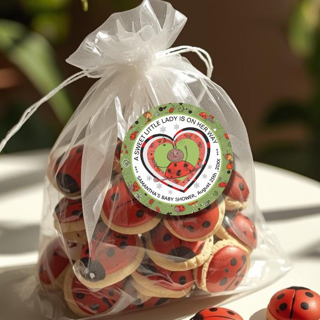 Pegatina Redonda Funny Yoga Stretch Ladybug Heart Baby Shower  (Funny Yoga Stretch Ladybug Heart Baby Shower Classic Round Sticker)