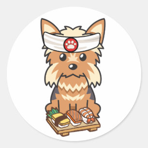 Pegatina Redonda Funny yorkshire terrier dog es un chef de sushi