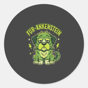 Pegatina Redonda Fur-Ankenstein Divertido Perro de Frankenstein Hal