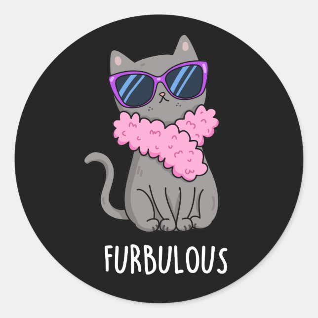 Pegatina Redonda Furbulbo Funny Elegant Cat Pun Dark BG (Anverso)