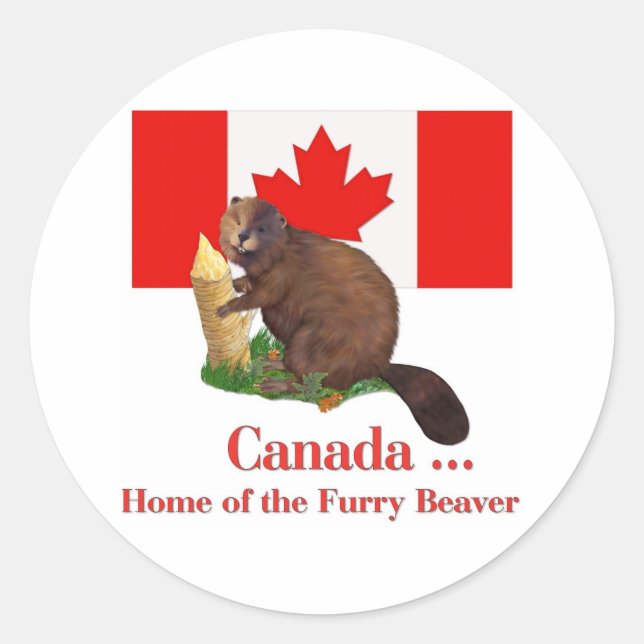 Pegatina Redonda Furry Beaver (Anverso)