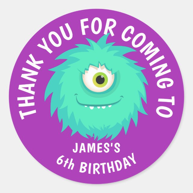 Pegatina Redonda Furry Monster Cute Purple (Anverso)