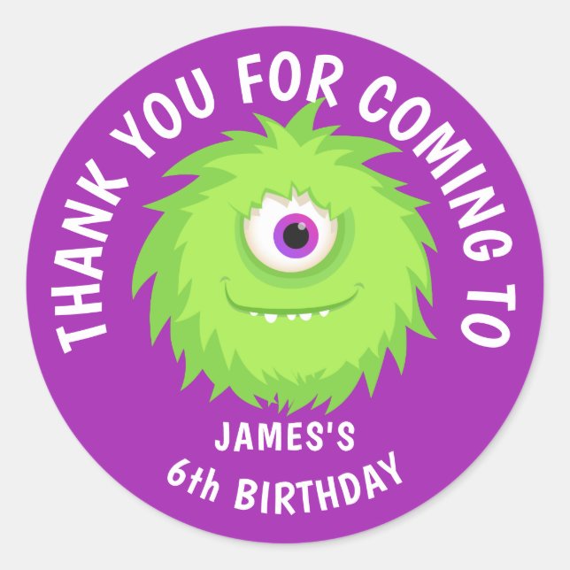 Pegatina Redonda Furry Monster Cute Purple (Anverso)