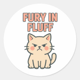 Pegatina Redonda Fury in Fluff Cute Angry Grumpy Cat Cartoon