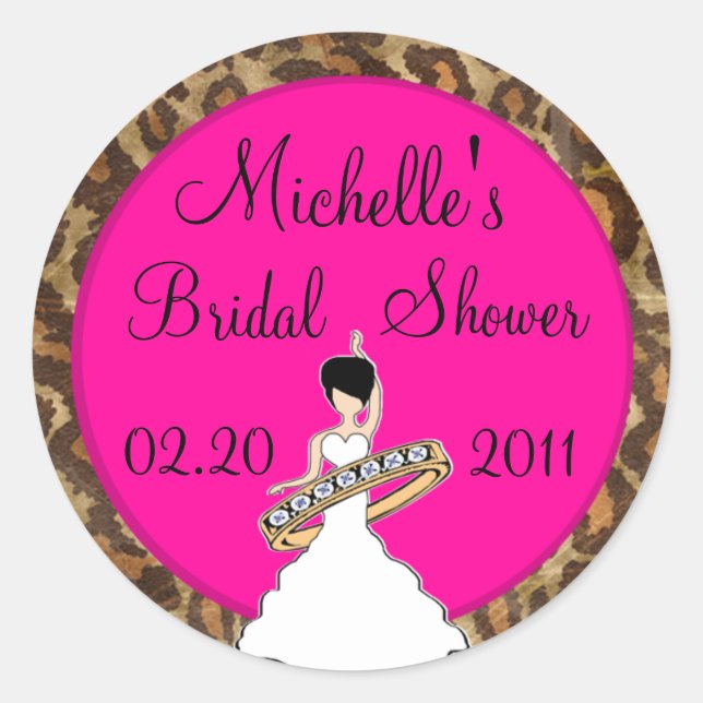 Pegatina Redonda Fuscia Bridal Shower Pegatinas (Anverso)