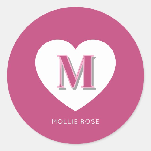Pegatina Redonda Fushcia Rosa Monograma rosa (Anverso)