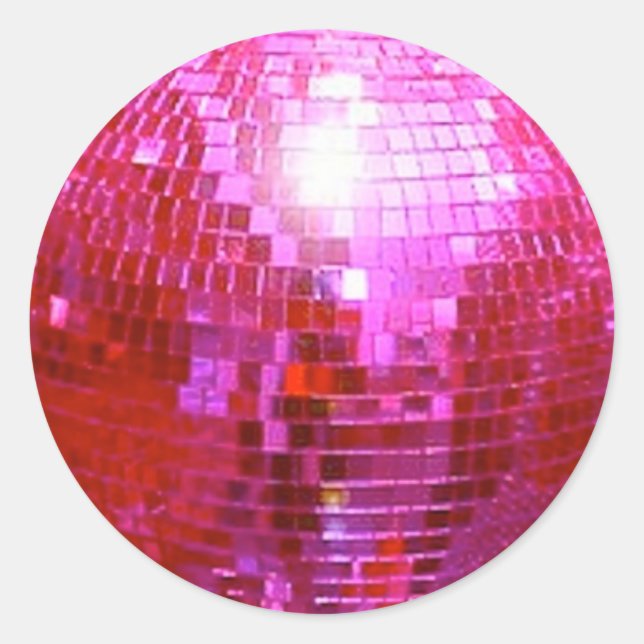 PEGATINA REDONDA FUSHIA DISCO BALL DANCE FIESTA (Anverso)