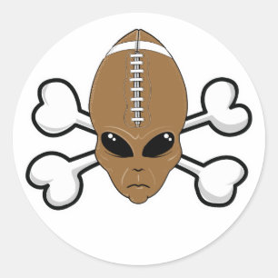 Pegatina Redonda futbol alienígena Calavera y huesos cruzados