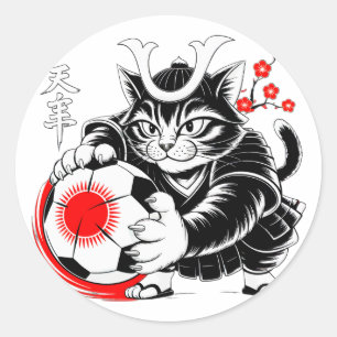 Pegatina Redonda Fútbol Artístico de Gato Samurái para Portátiles y