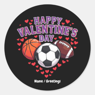 Pegatina Redonda Fútbol de Béisbol Feliz Día de San Valentín