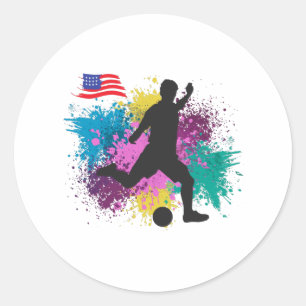 Pegatina Redonda Fútbol de fútbol Estados Unidos Grungy Color Splas