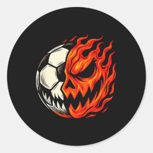Pegatina Redonda Fútbol de Halloween Ll Calabaza Llama Cara de Espa