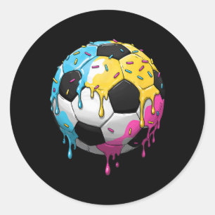 Pegatina Redonda Fútbol de helado con goteo y sprinkles coloridos
