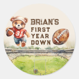 Pegatina Redonda fútbol de primer año niño primer cumpleaños