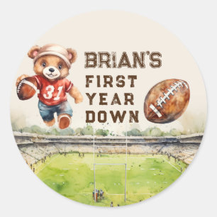 Pegatina Redonda fútbol de primer año niño primer cumpleaños