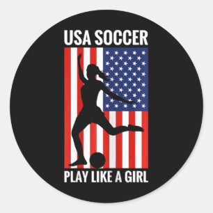 Pegatina Redonda Fútbol divertido Usa Fútbol Juega como una niña 