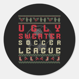 Pegatina Redonda Fútbol feo de Navidad – Camiseta divertida de suét