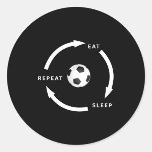 Pegatina Redonda Fútbol Fútbol Come Duerme Repite Diciendo Fanático