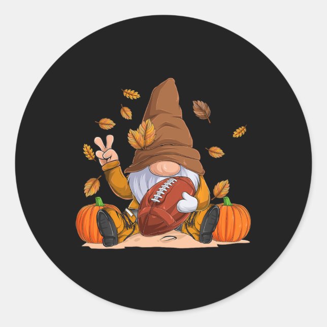 Pegatina Redonda Fútbol Gnome Thankding Autumn Fall Season Boy (Anverso)