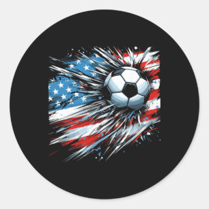 Pegatina Redonda Fútbol Ll 4 De Julio Niños Bandera Americana Patri