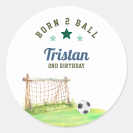 Pegatina Redonda Fútbol “Nacido Dos Balón” Segundo Cumpleaños