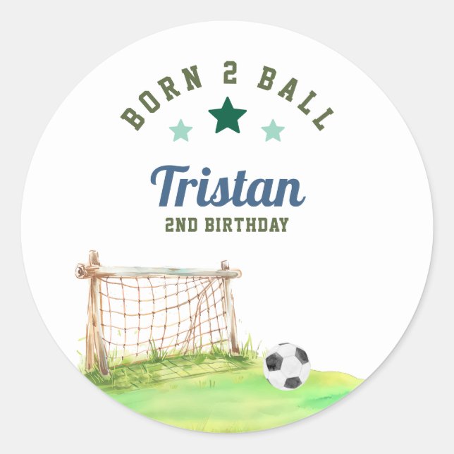 Pegatina Redonda Fútbol “Nacido Dos Balón” Segundo Cumpleaños (Anverso)